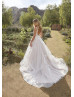 V Neck Ivory Lace Tulle Wedding Dress With Horsehair Trim